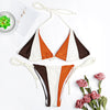 Halter Neck Backless Padded Color Blocking Low Waist Women Bikini Set