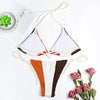 Halter Neck Backless Padded Color Blocking Low Waist Women Bikini Set