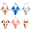Halter Neck Backless Padded Color Blocking Low Waist Women Bikini Set