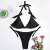 Halter Neck Backless Padded Low Waist Tied Bowknot Women Bikini Set