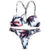 Spaghetti Strap Padded Underwire Tree Print Tied Low Waist Women Bikini Set