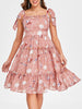 Print Tie Up Ruffle Midi Dress