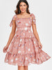 Print Tie Up Ruffle Midi Dress