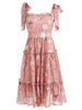 Print Tie Up Ruffle Midi Dress