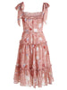 Print Tie Up Ruffle Midi Dress