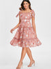 Print Tie Up Ruffle Midi Dress