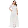 Round Collar 3/4 Sleeve Lace Crochet Plus Size Pocket Women Maxi Dress