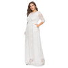 Round Collar 3/4 Sleeve Lace Crochet Plus Size Pocket Women Maxi Dress