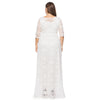 Round Collar 3/4 Sleeve Lace Crochet Plus Size Pocket Women Maxi Dress