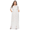 Round Collar 3/4 Sleeve Lace Crochet Plus Size Pocket Women Maxi Dress