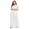 Round Collar 3/4 Sleeve Lace Crochet Plus Size Pocket Women Maxi Dress