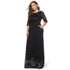 Round Collar 3/4 Sleeve Lace Crochet Plus Size Pocket Women Maxi Dress