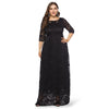 Round Collar 3/4 Sleeve Lace Crochet Plus Size Pocket Women Maxi Dress