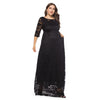Round Collar 3/4 Sleeve Lace Crochet Plus Size Pocket Women Maxi Dress