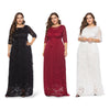 Round Collar 3/4 Sleeve Lace Crochet Plus Size Pocket Women Maxi Dress