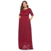 Round Collar 3/4 Sleeve Lace Crochet Plus Size Pocket Women Maxi Dress
