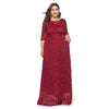 Round Collar 3/4 Sleeve Lace Crochet Plus Size Pocket Women Maxi Dress