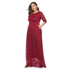 Round Collar 3/4 Sleeve Lace Crochet Plus Size Pocket Women Maxi Dress