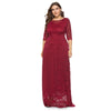 Round Collar 3/4 Sleeve Lace Crochet Plus Size Pocket Women Maxi Dress