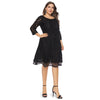 Round Collar 3/4 Sleeve Backless Lace Crochet Plus Size Women Dress