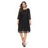 Round Collar 3/4 Sleeve Backless Lace Crochet Plus Size Women Dress