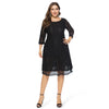 Round Collar 3/4 Sleeve Backless Lace Crochet Plus Size Women Dress