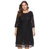 Round Collar 3/4 Sleeve Backless Lace Crochet Plus Size Women Dress