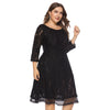 Round Collar 3/4 Sleeve Backless Lace Crochet Plus Size Women Dress