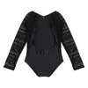 LETING Girls Swimwear Black Lace Long Sleeves Backless Sunscreen Swimsuit