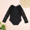 LETING Girls Swimwear Black Lace Long Sleeves Backless Sunscreen Swimsuit