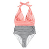 Halter Striped Low Back Swimsuit