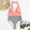Halter Striped Low Back Swimsuit