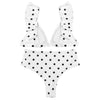 Plunge Neck Backless Padded Flounce Polka Dot High Waist Women Bikini Set