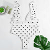 Plunge Neck Backless Padded Flounce Polka Dot High Waist Women Bikini Set