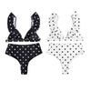 Plunge Neck Backless Padded Flounce Polka Dot High Waist Women Bikini Set