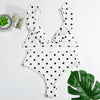 Plunge Neck Backless Padded Flounce Polka Dot High Waist Women Bikini Set