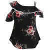 Women Chiffon Blouse One Shoulder Ruffled Spaghetti Straps Shirt Floral Tops