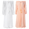 Sexy Off The Shoulder Dress Hollow Lace Spliced Design Ribbon Flouncing Hem
