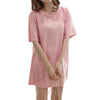 Round Collar Short Sleeve Loose Metallic Yarn Women T-shirt