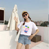 Round Collar Short Sleeve Print Women T-shirt