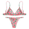Spaghetti Strap Padded Backless Tree Print Low Waist Women Bikini Set