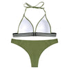 Halter Neck Backless Padded Stripe Low Waist Women Bikini Set