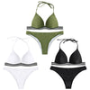 Halter Neck Backless Padded Stripe Low Waist Women Bikini Set