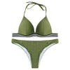 Halter Neck Backless Padded Stripe Low Waist Women Bikini Set