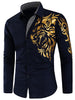 Dragon Print Plaid Patchwork Slim Fit Shirt