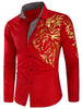 Dragon Print Plaid Patchwork Slim Fit Shirt