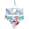 Halter Neck Cut Out Padded Backless Floral Print Low Waist Women Bikini Set