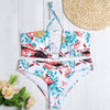 Halter Neck Cut Out Padded Backless Floral Print Low Waist Women Bikini Set