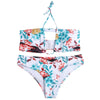 Halter Neck Cut Out Padded Backless Floral Print Low Waist Women Bikini Set