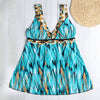 Plunge Neck Padded Backless Print Plus Size Swimsuit Women Two-piece Tankini